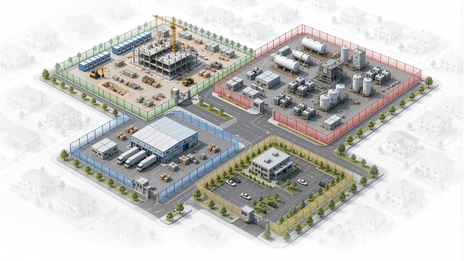 Isometric site map with restricted, controlled and high-risk zones outlined